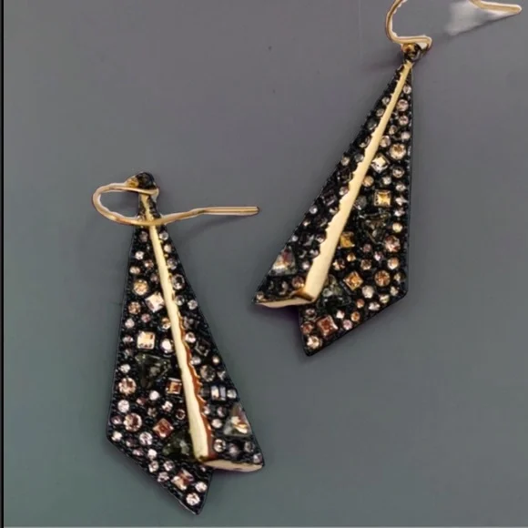 ALEXIS BITTAR• NEW Gold Black Layered Origami Spiked Shard Crystal Drop Earrings - Picture 14 of 14